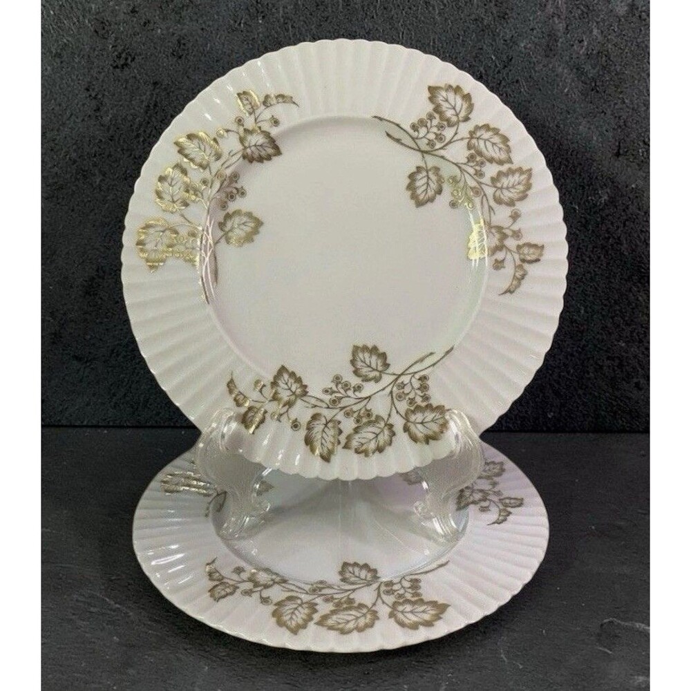 Lenox Nocturne T416 Salad Plates Set of 2 Gold Leaf Ribbed Vintage China 8”